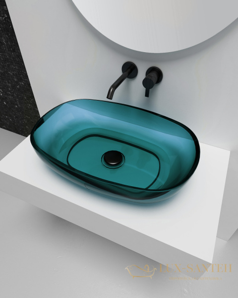 раковина накладная прозрачная abber kristall at2805aquamarin, 60х40 см, бирюзовый