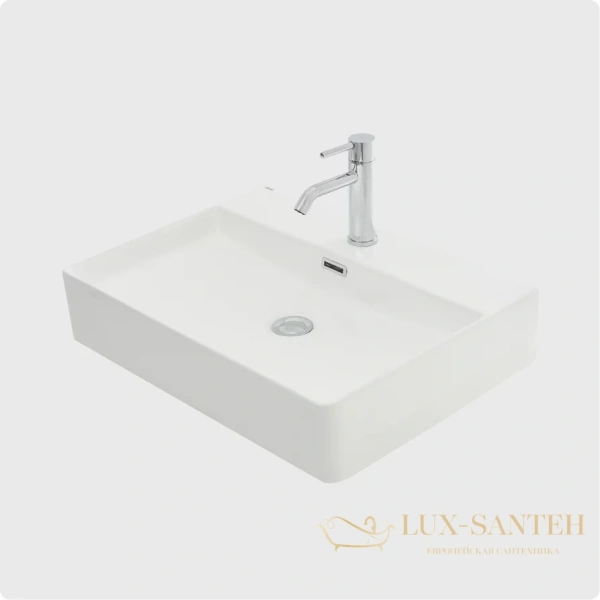 раковина накладная aquame aqm5004, 590*430 мм, 1 отверстие под смеситель, белый глянцевый