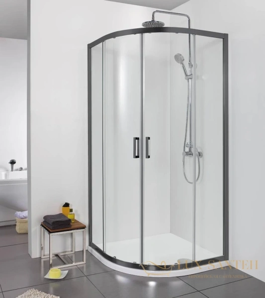 душевой уголок aquatek aq ari ro10020bl 1/4 круга, двери раздвижные 1000x1000x2000, профиль черный, стекло прозрачное