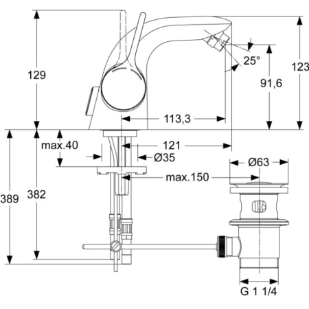 смеситель с донным клапаном ideal standard melange a4268aa для биде, хром