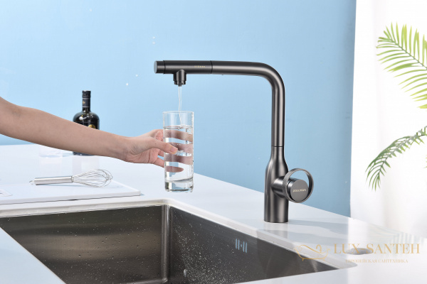 смеситель для кухни под фильтр с выдвижным изливом paulmark urban ur213104-b, беретта в