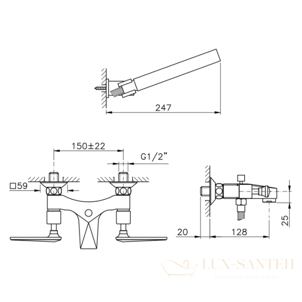 смеситель для ванны nicolazzi vincent, 1002cr28, с душевым комплектом, хром