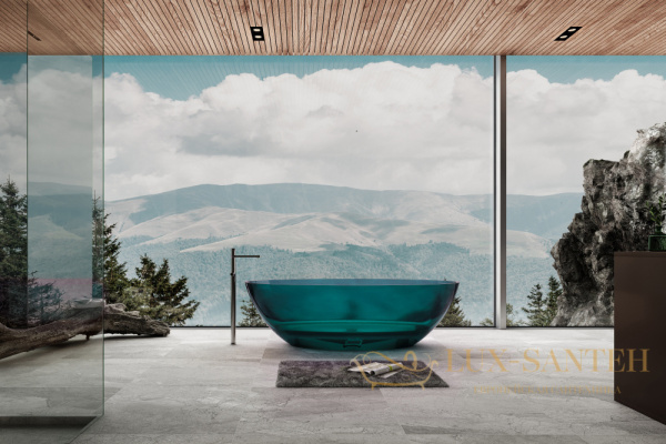 ванна свободностоящая прозрачная abber kristall at9702aquamarin, 180х85х52h см, бирюзовый глянцевый