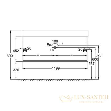 тумба под раковину jacob delafon vivienne eb1669-j5-j54 1199х452 мм, белый глянцевый/серый матовый 