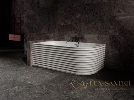 ванна угловая из искусственного камня abber stein as9651 l, левосторонняя, 170х80х55h см, белый матовый 