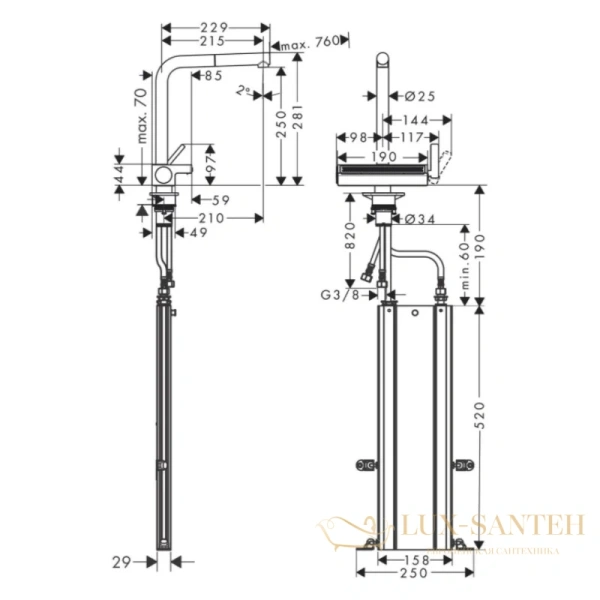 смеситель для кухни hansgrohe 73830800 m81 aquno select с вытяжным душем
