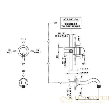 cмеситель для умывальника, nicolazzi p.m. blanc antique, 3478cr76a, однорычажный, встраиваемый, состаренная керамика, хром