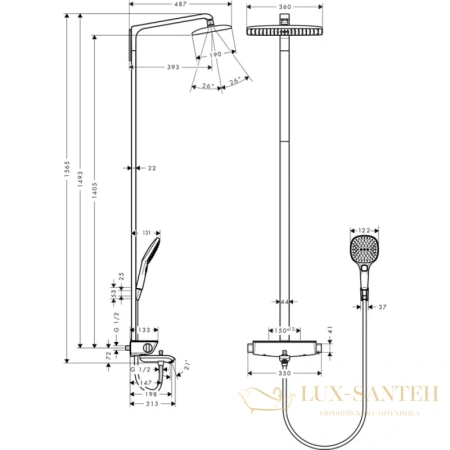 душевая стойка для ванны hansgrohe raindance select e 360 27113400 showerpipe, белый/хром