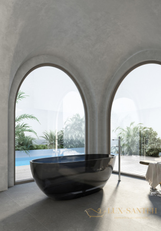 ванна свободностоящая прозрачная abber kristall at9701onyx, 165х79х58h см, черный глянцевый