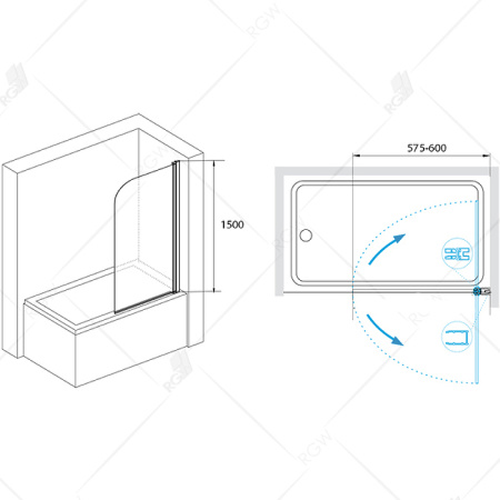 шторка rgw screens 06110906-14 на ванну sc-09b 60x150, профиль черный, стекло прозрачное