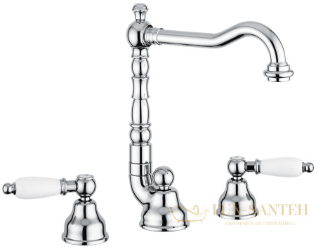 смеситель для раковины emmevi deco ceramic 121643/cr с донным клапаном на 3 отверстия, хром