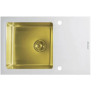 кухонная мойка seaman eco glass smg-780w-gold.b, золотой/белый