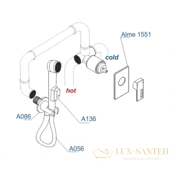 гигиенический комплект wasserkraft alme a15156, хром