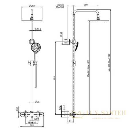 душевая система для душа fima carlo frattini wellness f4885/r258cr, с термостатом, хром