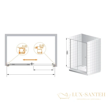 душевая дверь cezares anima-bf-1 anima-w-bf-1-140-c-cr раздвижная 140 см, стекло прозрачное