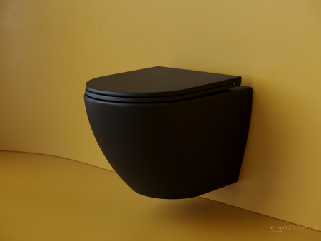 унитаз подвесной ceramica nova metropol cn4002tmb, смыв торнадо, безободковый, с сиденьем микролифт, черный матовый