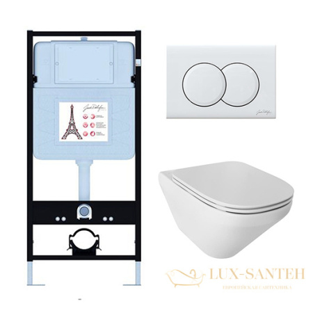 комплект jacob delafon modern life e21775ru-00, унитаз, инсталляция, сиденье микролифт, панель смыва, белый глянцевый