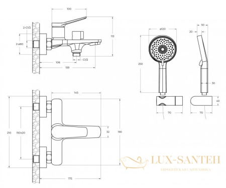 смеситель для ванны belbagno unique-vasm-crm, с ручным душем, хром глянцевый глянцевый 