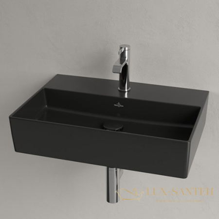 раковина подвесная villeroy&boch memento 2.0, 4a225lr7, 50х42 см, pure black ceramicplus, черный матовый 