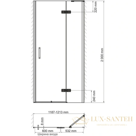 душевая дверь wasserkraft aller black matt 10h05rblack matt 120 см 