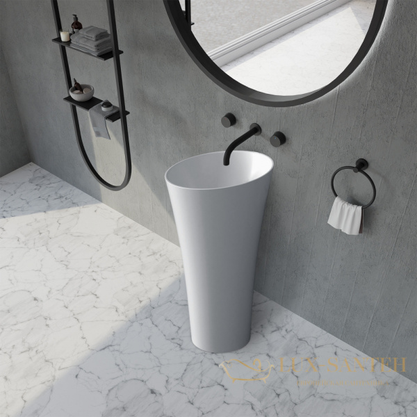 раковина напольная пристенная abber stein as2509-h, горизонтальный выпуск, 50х50х85h, белый матовый