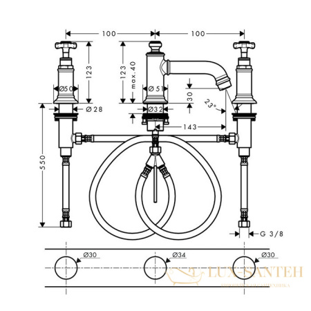 смеситель для раковины 30, axor montreux, 16536820, с донным клапаном, шлифованный никель