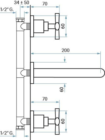 встраиваемый в стену двухвентильный смеситель emmevi spirit new 31155/cr для раковины, хром