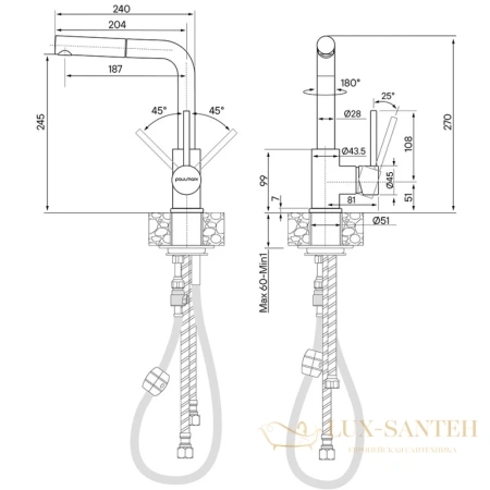смеситель paulmark kassel ka214311-431 для кухни, хром/белый матовый
