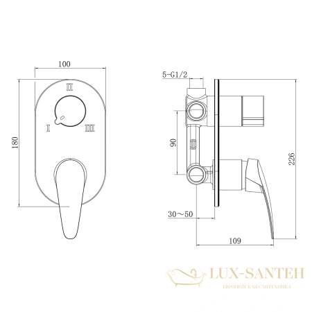 смеситель для душа встраиваемый lemark linara lm0423c, 3 потребителя, хром