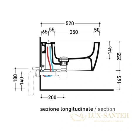 биде подвесное flaminia play, py218, 520x360x260 мм, с 1-м отверстием под смеситель, крепление в комплекте, белый глянцевый