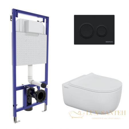 комплект berges 043303: подвесной унитаз ego xl с системой инсталляции novum 525 и панелью смыва, черный матовый