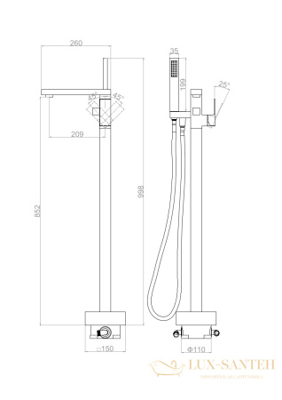 смеситель для ванны напольный d&k bayern.liszt da1516007, золото матовое