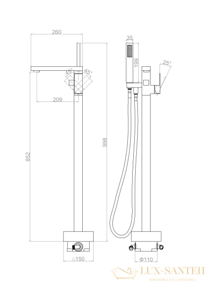 смеситель для ванны напольный d&k bayern.liszt da1516008, белый матовый