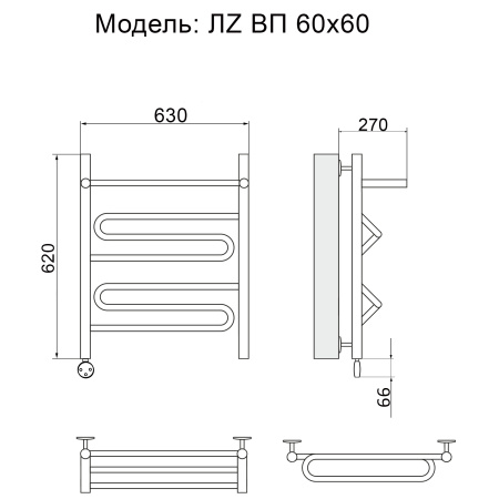 полотенцесушитель электрический ника curve лz вп 60/60 левый тэн, цвет хром