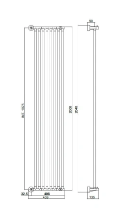 полотенцесушитель водяной margaroli cielo 480-8xxl 2000 480xxl08cr, высота 204 см, ширина 43.9 см, х