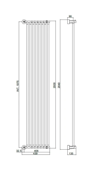 полотенцесушитель водяной margaroli cielo 480-8xxl 2000 480xxl08cr, высота 204 см, ширина 43.9 см, х