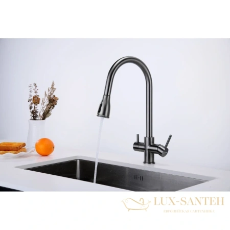 смеситель paulmark lange la214212-gm для кухни с подключением к фильтру, вороненая сталь