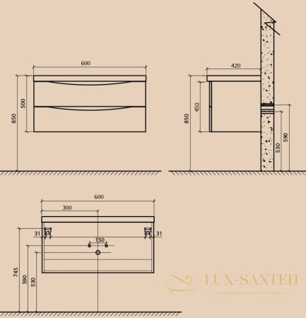 тумба под раковину belbagno ancona-n ancona-n-600-2c-so-bl 60 см подвесная, белый