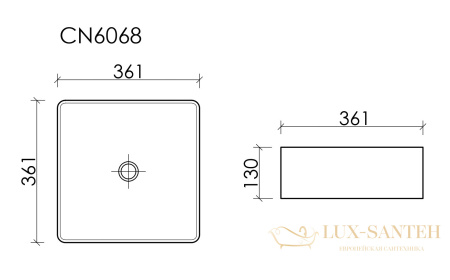 раковина накладная ceramica nova element cn6068, 361*361*130 мм, белый 