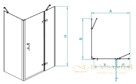 душевой уголок rgw passage 41087792-084r pa-77b r 90x120, профиль черный, стекло прозрачное