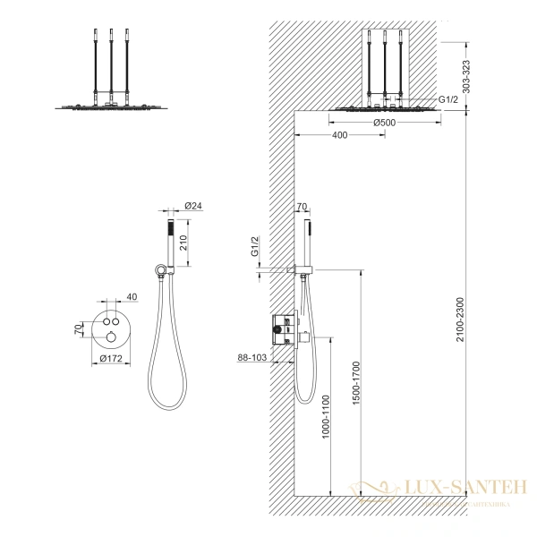 душевая система для душа термостатическая встраиваемая timo saona sx-2370/18sm, черное золото