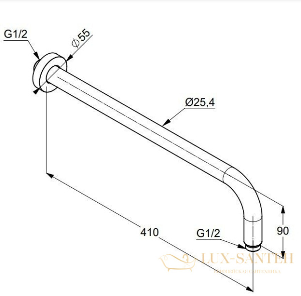 кронштейн для верхнего душа kludi a-qa 6651453-00, 410 мм, белый матовый