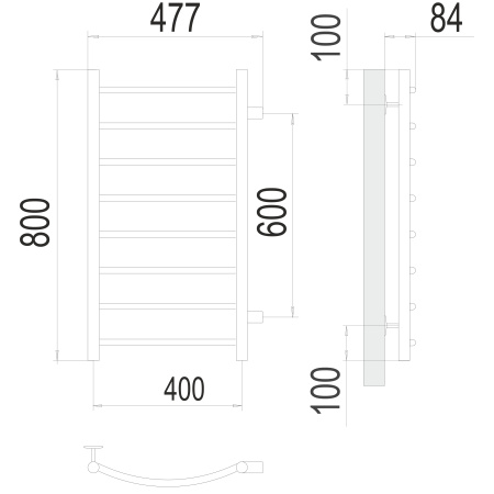 полотенцесушитель водяной terminus классик 4670078530240 п8 400x800 с боковым подключением 600