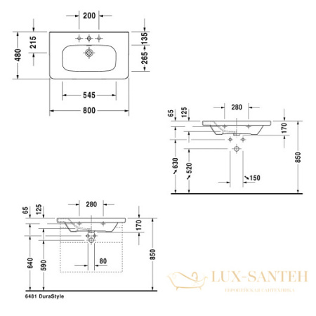 раковина duravit durastyle 2320800000 800х480 мм, белый