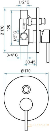 встраиваемый однорычажный смеситель emmevi piper 45019/or для душа на 2 выхода с кнопочным дивертером, золото