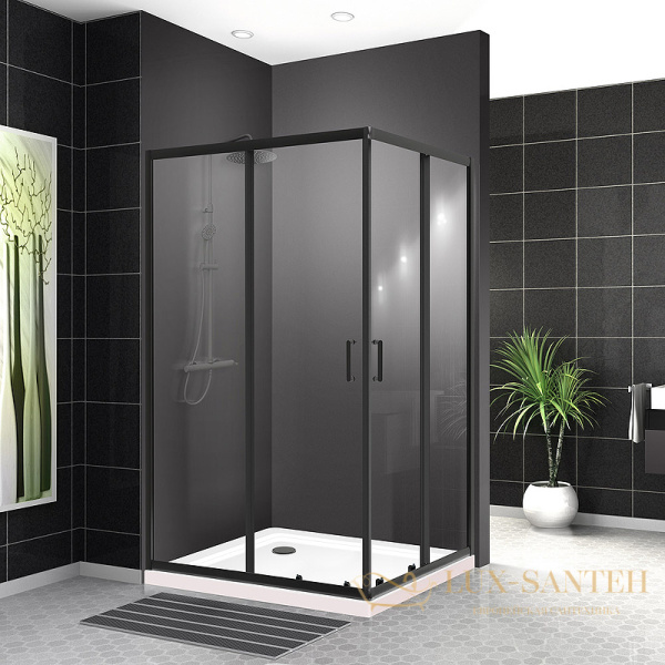 душевой уголок belbagno uno uno-195-ah-2-120/100-c-nero 120х100 см профиль черный матовый, стекло прозрачное