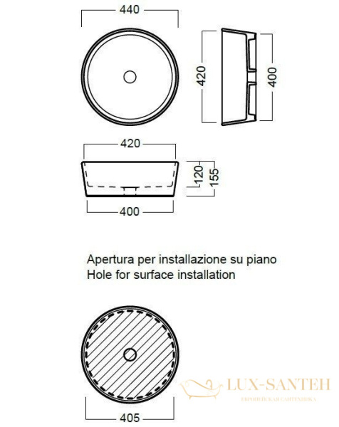 раковина встраиваемая под столешницу hatria happy hour, yxsp01, 44х44x15.5 см, без перелива, белый глянцевый