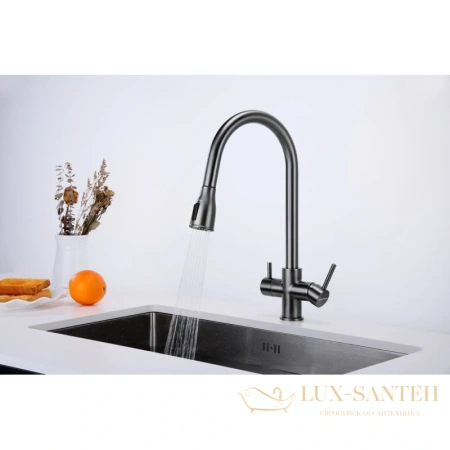 смеситель paulmark lange la214212-gm для кухни с подключением к фильтру, вороненая сталь