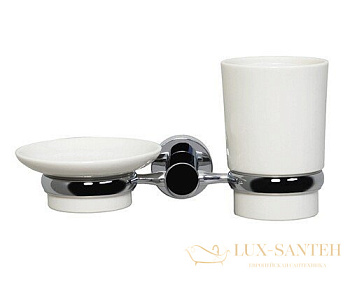 стакан для зубных щеток с мыльницей wasserkraft k-28226 настенный, хром/белый