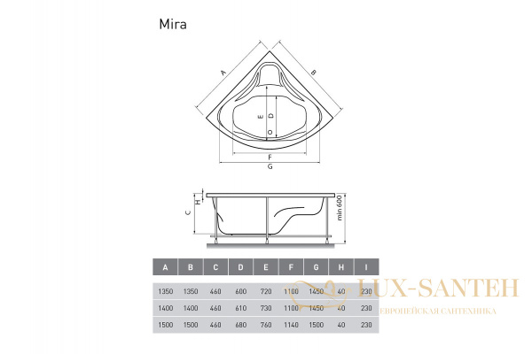 ванна акриловая relisan mira 150x150
